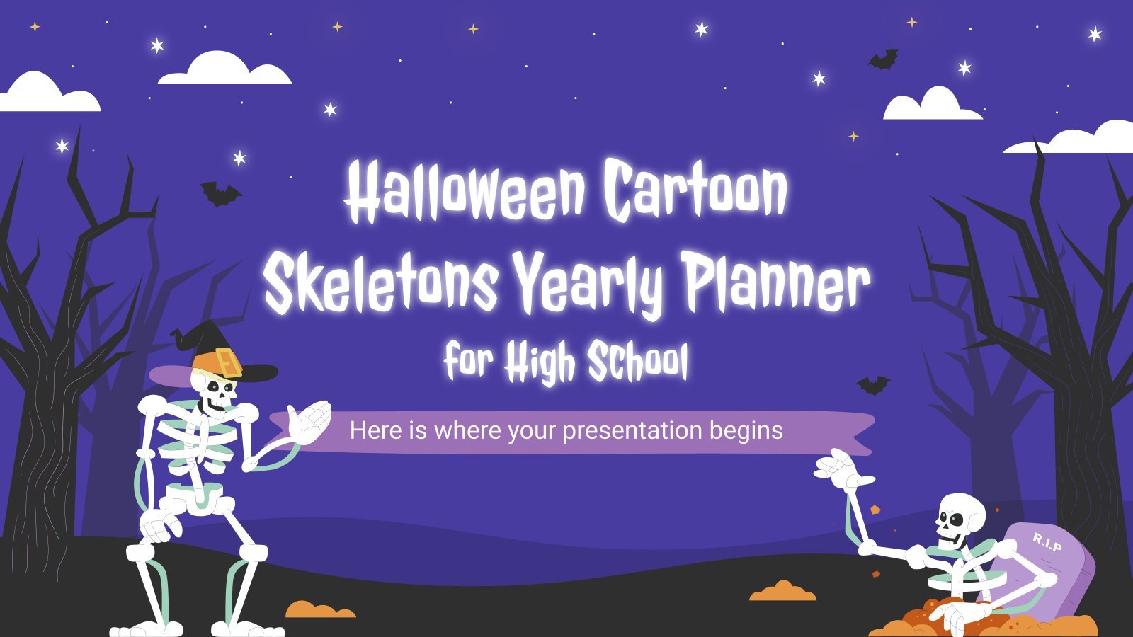 Halloween Cartoon Skeletons Yearly Planner for High School presentation template 