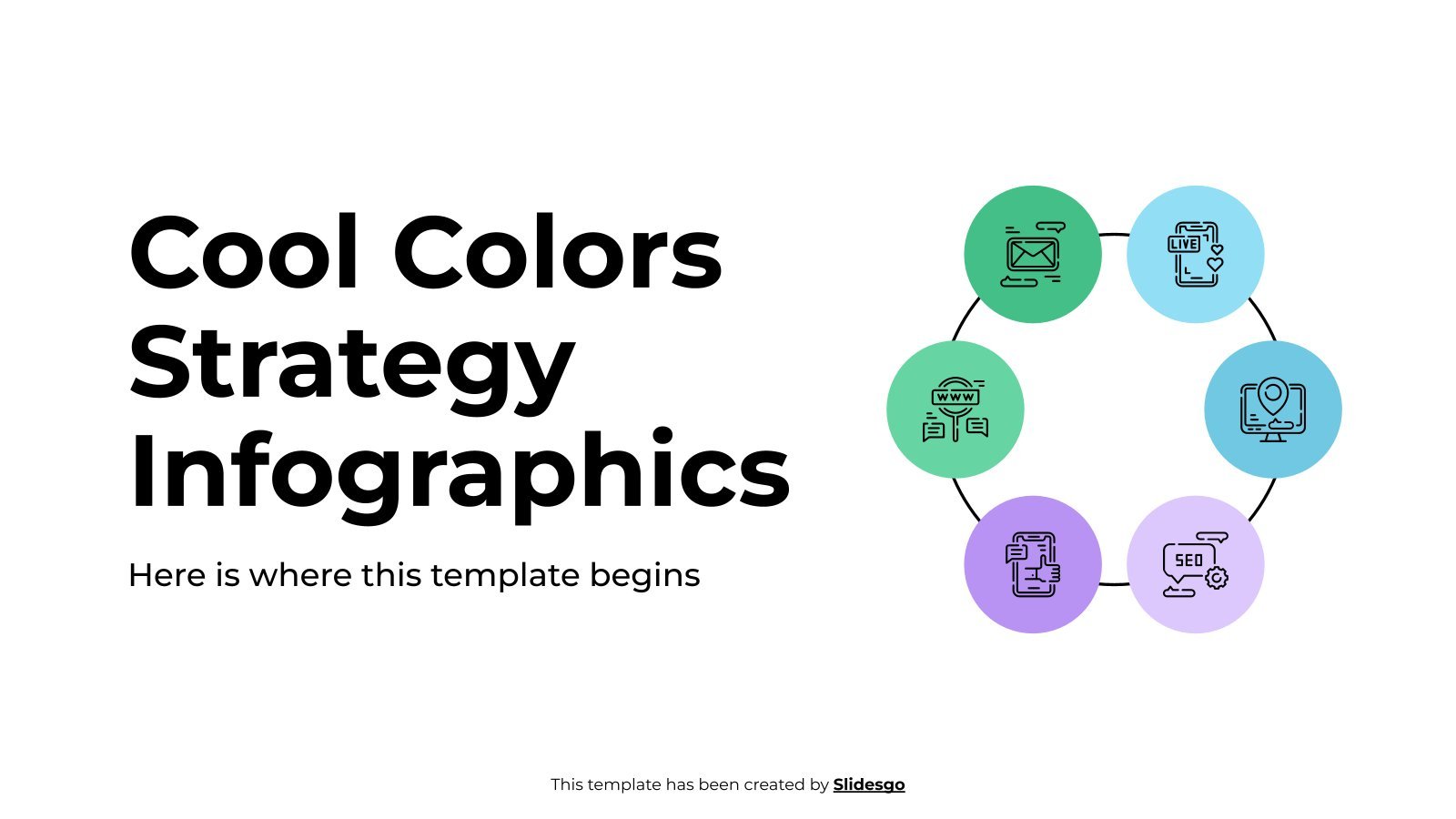 Modelo de apresentação Infográficos de estratégias com cores frias